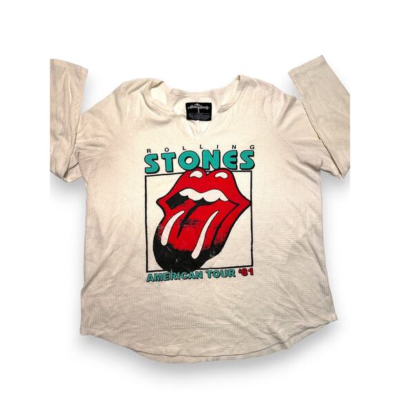 The Rolling Stones Cream Waffle Thermal Oversized Tee Size 2 - Picture 3 of 8